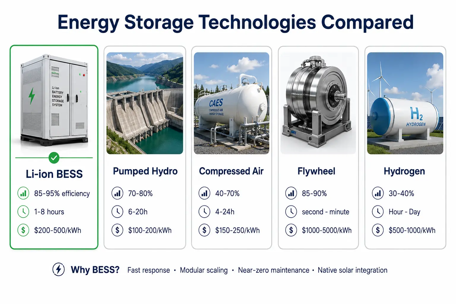 BESS vs other energy storage technologies comparison chart