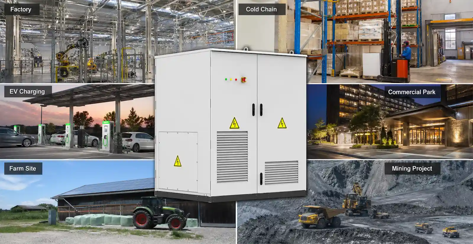 Commercial battery storage for factories, EV charging, commercial buildings, farms and remote industrial sites