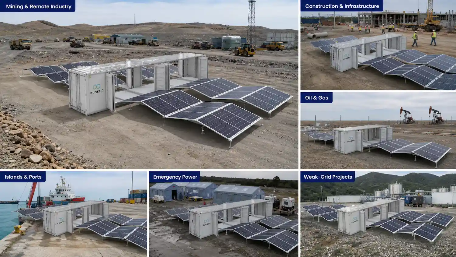 KUNETIC mobile solar container applications for remote industrial and temporary power projects
