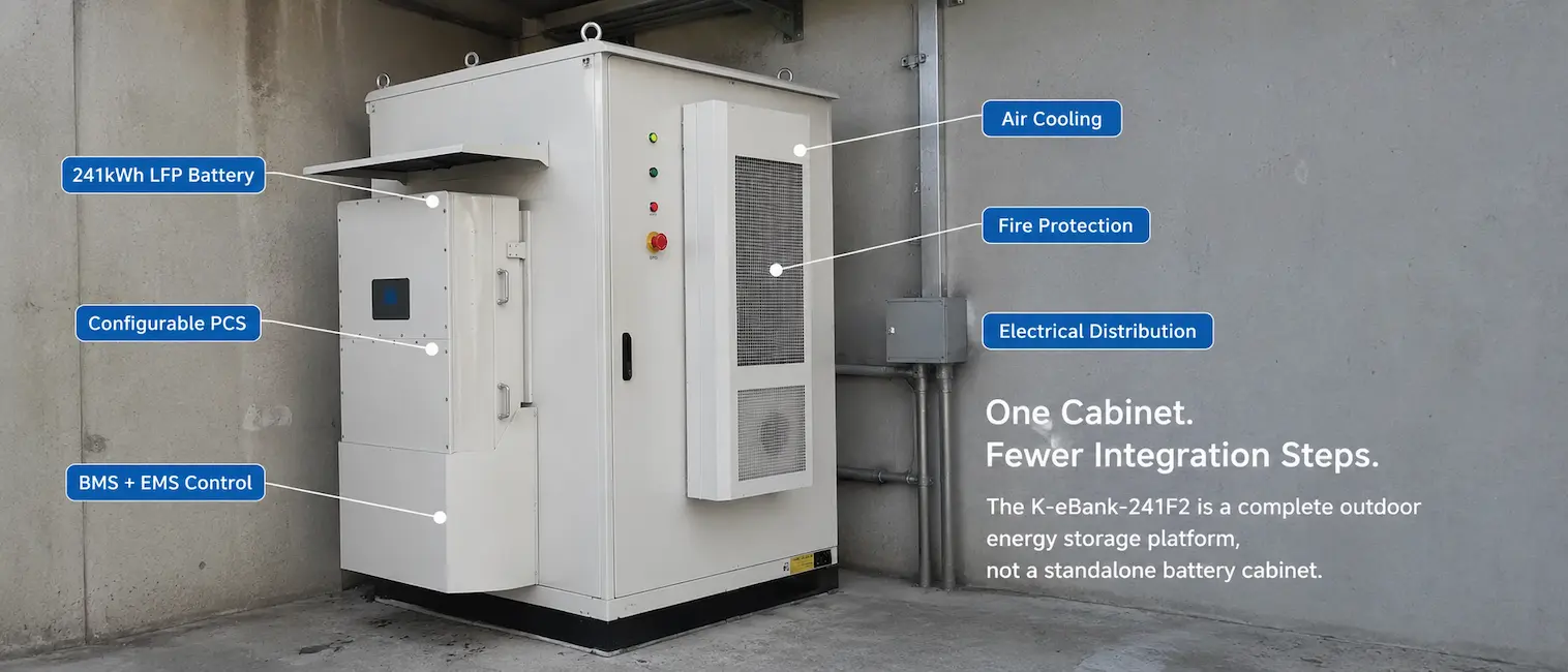 KUNETIC 241kWh all-in-one C&I energy storage system with integrated battery, PCS, BMS, EMS, air cooling and fire protection