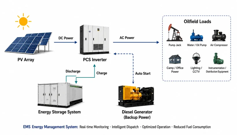 PV, battery storage and diesel hybrid microgrid system architecture